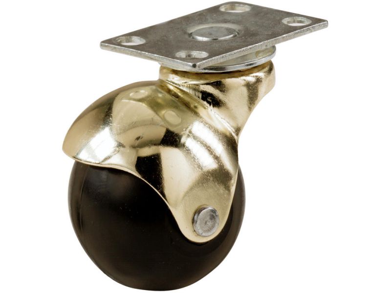 1-5/8-Inch Office Chair Plate Caster, Bright Brass Hooded Ball, 2-Pack