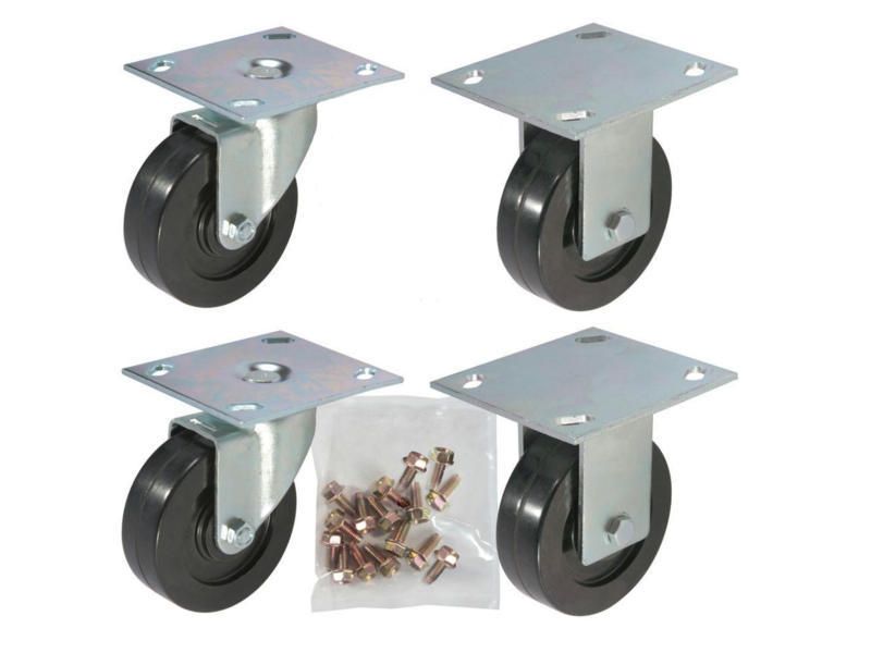 CASTER KIT: 4 (100mm) 2-Swivel Plate, 2-Rigid Plate, 16-Mounting Bolts