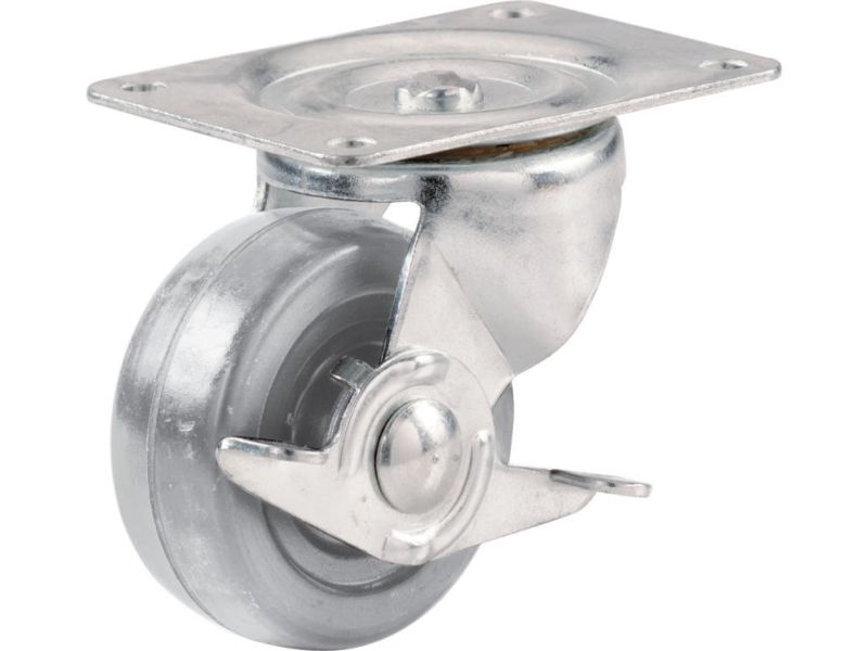 2-1/2-Inch Swivel Plate Hard Rubber Caster with Side Brake, 175-lb Load Capacity