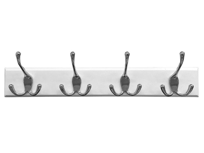 Headbourne 18 White Hook Rail / Coat Rack with 4 Chrome Triple Hooks
