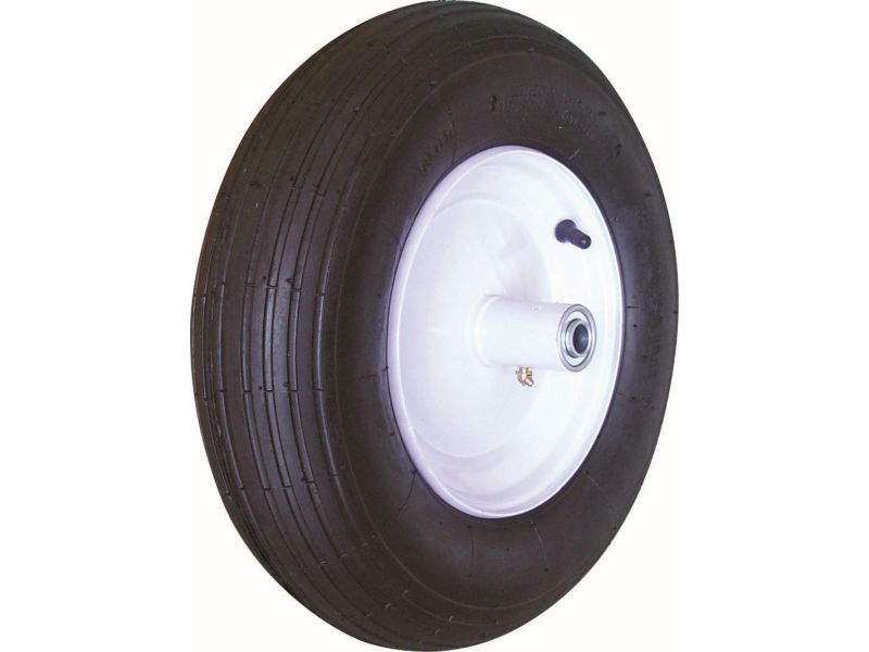 4.80/4.00-8-Inch Pneumatic Wheelbarrow Tire, 16-Inch, Ribbed Tread, 5-Inch Centered Hub, 5/8-Inch Axle Diameter, Ball Bearing