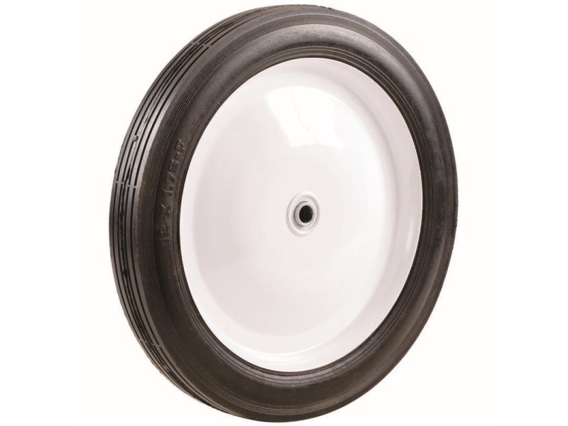 10-Inch Semi-Pneumatic Rubber Tire, Steel Hub with Ball Bearings, Ribbed Tread, 1/2-Inch Bore Centered Axle