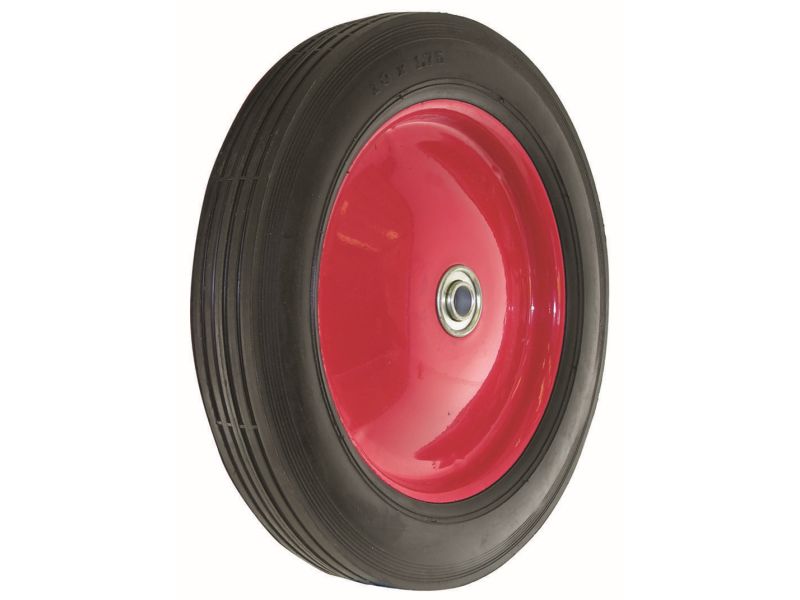 10-Inch Semi-Pneumatic Rubber Tire, Steel Hub with Ball Bearings, Ribbed Tread, 5/8-Inch Bore Centered Axle