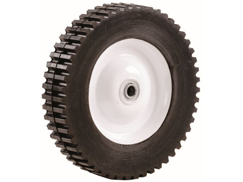 8-Inch Semi-Pneumatic Rubber Tire, Steel Hub with Ball Bearings, Gear Tread, 1/2-Inch Bore Centered Axle