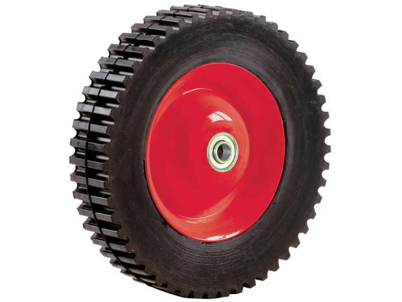 8-Inch Semi-Pneumatic Rubber Tire, Steel Hub with Ball Bearings, Gear Tread, 1/2-Inch Offset Axle Diameter