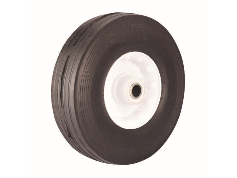 8-Inch Semi-Pneumatic Rubber Tire, Steel Hub with Ball Bearings, Ribbed Tread, 5/8-Inch Bore Centered Axle