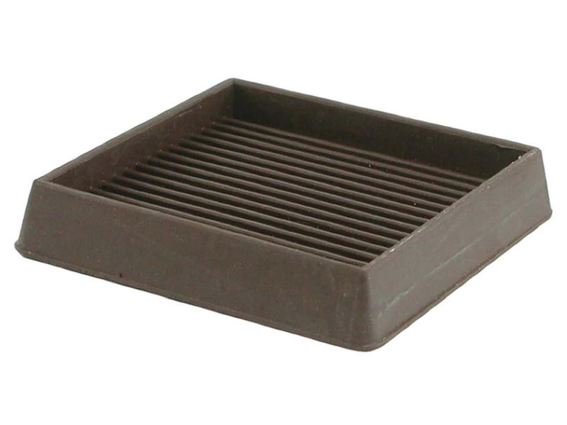 3-Inch Square Rubber Furniture Cups, Brown, 2-Pack