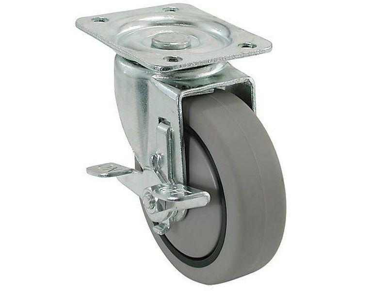 4-Inch Thermoplastic Swivel Caster with Brake, 250-lb Load Capacity